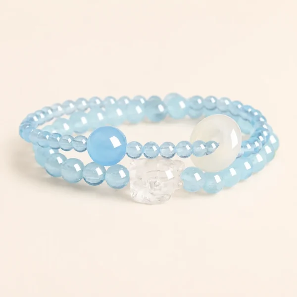 Classic Blue Chalcedony Crystal Double-Wrap Bracelet for Calm & Soothing
