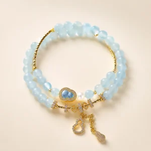 Blue Chalcedony Crystal Double-Wrap Bracelet for Calm & Soothing