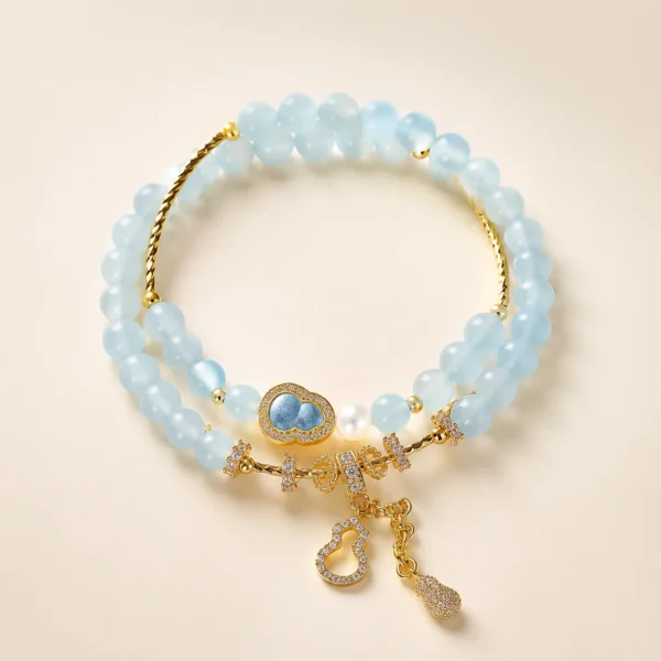 Blue Chalcedony Crystal Double-Wrap Bracelet for Calm & Soothing