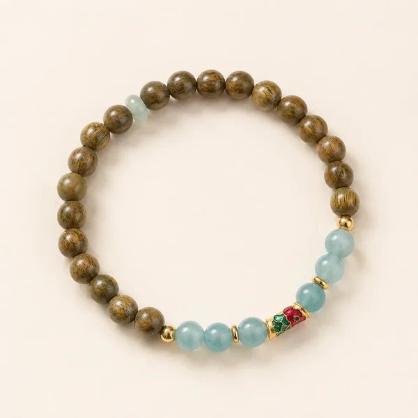 Blue Chalcedony Crystal & Green Sandalwood Bracelet for Calm & Soothing