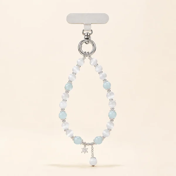 Blue Chalcedony Crystal Phone Charm for Calm & Soothing