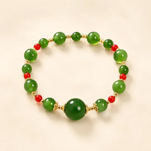 Chalcedony Crystal & Cinnabar Bracelet for Calm & Nurture