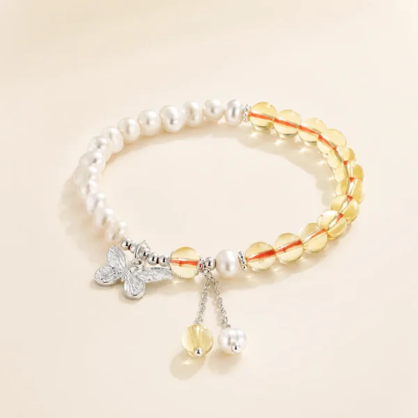 Classic Citrine Crystal & Pearl Bracelet for Abundance & Optimism