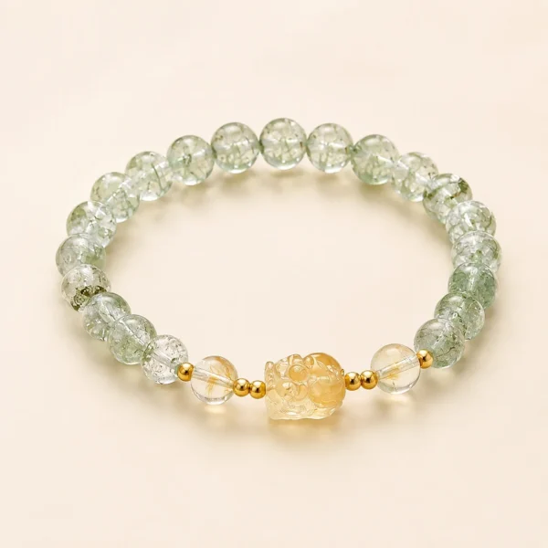 Artisan Citrine Crystal & Green Phantom Quartz Bracelet for Abundance & Optimism