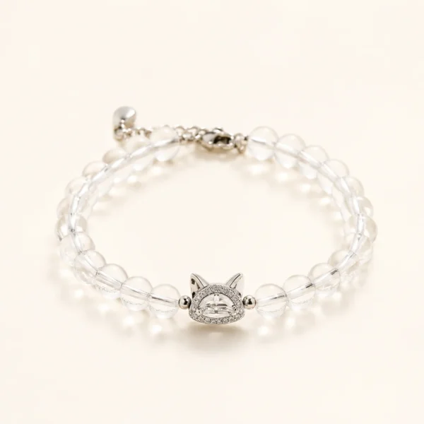 Clear Quartz Cat Bracelet for Clarity & Focus