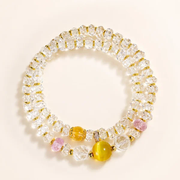 Clear Quartz Faceted Double-Wrap Bracelet for Clarity & Focus