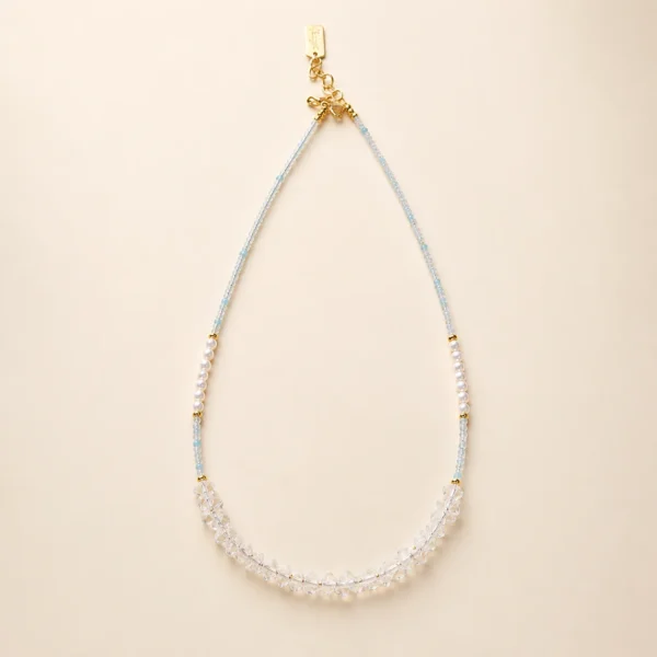 Clear Quartz & Aquamarine Necklace for Clarity & Focus