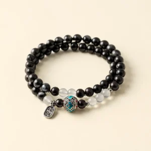 Classic Ebony Wood & Sandalwood Bracelet for Grounding & Calm