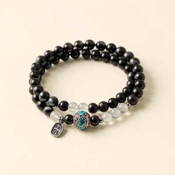 Classic Ebony Wood & Sandalwood Bracelet for Grounding & Calm