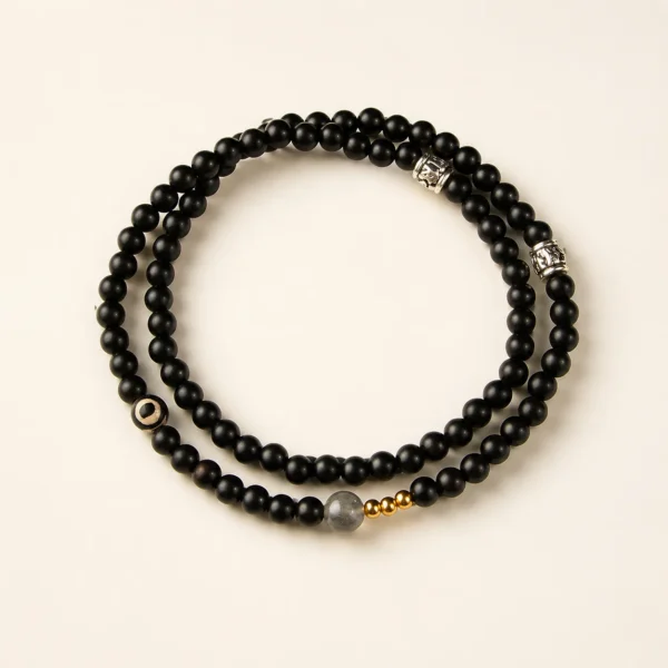 Ebony Wood Triple-Wrap Bracelet for Grounding & Calm