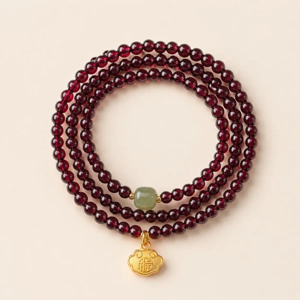 Artisan Garnet Crystal & Hetian Jade Bracelet for Strength & Grounding