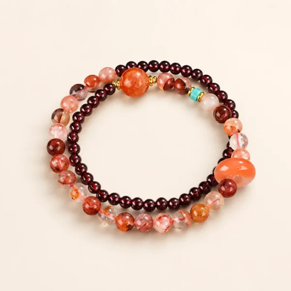 Garnet Crystal & Red Phantom Quartz Bracelet for Strength & Grounding