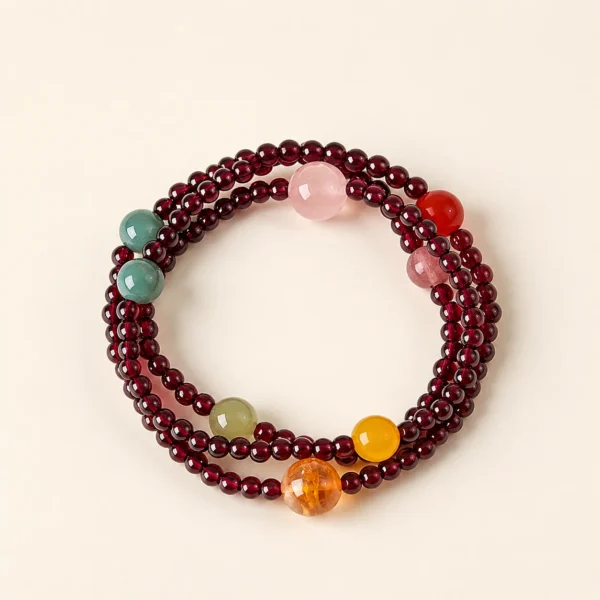 Garnet Crystal Multi-Stone Bracelet for Strength & Grounding