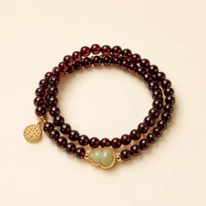 Garnet Crystal Gourd & Hetian Jade Bracelet for Strength & Grounding