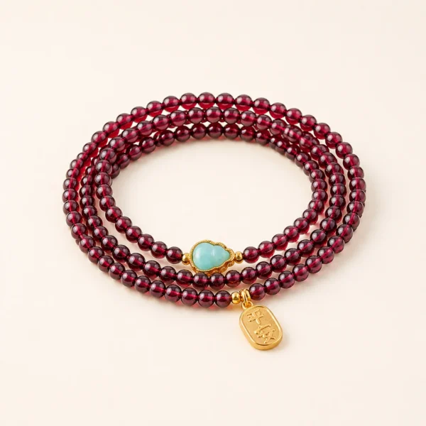 Garnet Crystal Gourd Triple-Wrap Bracelet for Strength & Grounding