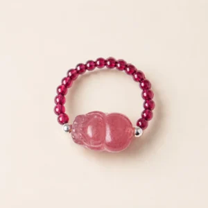Classic Garnet Crystal Pixiu Ring for Strength & Grounding