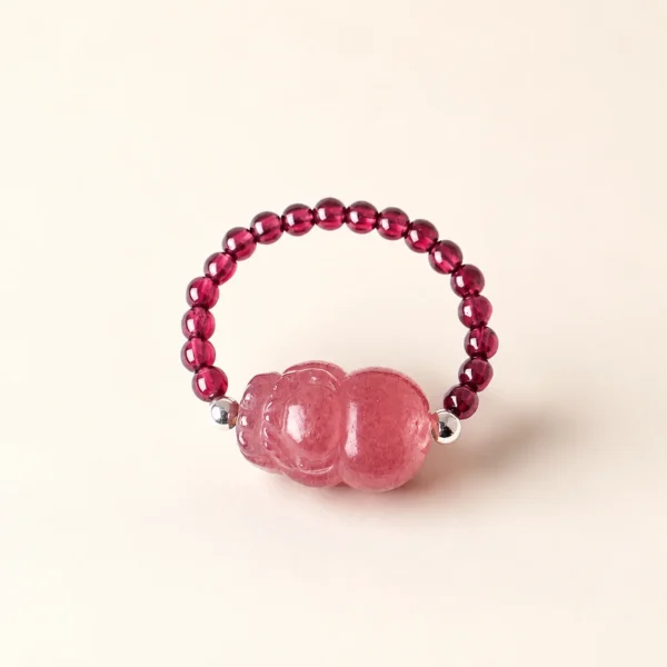 Garnet Crystal Pixiu Ring for Strength & Grounding