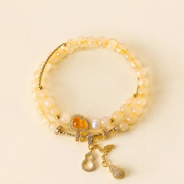 Gold Rutilated Quartz Double-Wrap Bracelet for Abundance & Drive