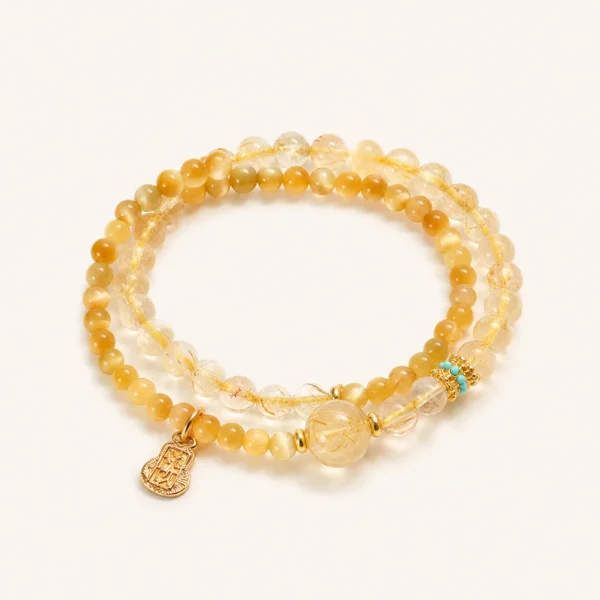 Gold Rutilated Quartz & Tiger's Eye Bracelet for Abundance & Drive