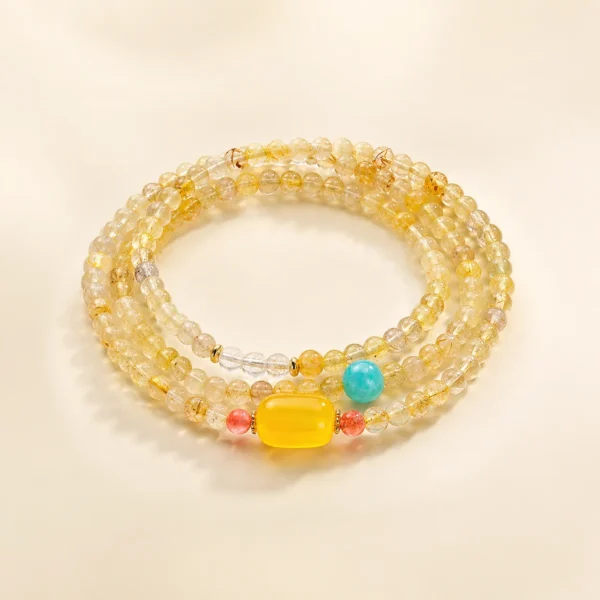 Gold Rutilated Quartz & Agate Bracelet for Abundance & Drive