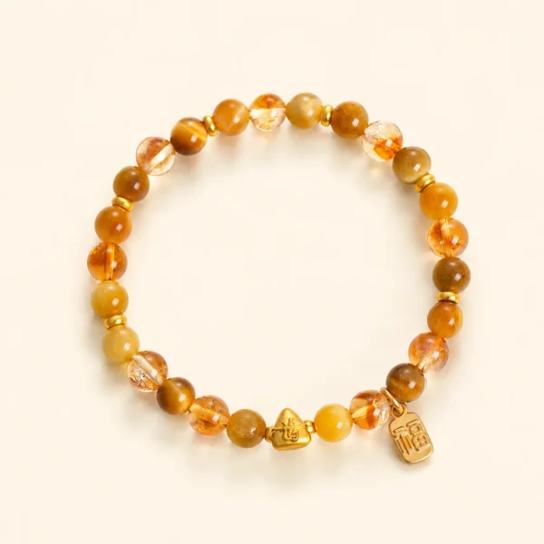 Natural Golden Healer Quartz & Tiger's Eye Bracelet for Abundance & Warmth