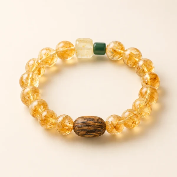 Golden Healer Quartz & Agarwood Bracelet for Abundance & Warmth