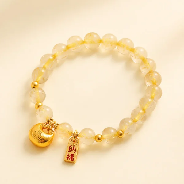Gold Rutilated Quartz Lock Bracelet for Abundance & Drive