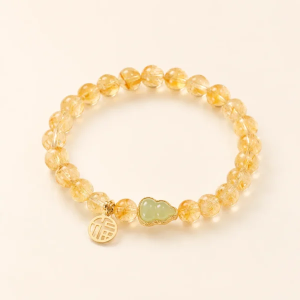 Golden Healer Quartz Gourd & Hetian Jade Bracelet for Abundance & Warmth