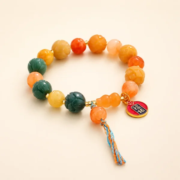 Golden Silk Jade Lotus Bracelet for Warmth & Calm