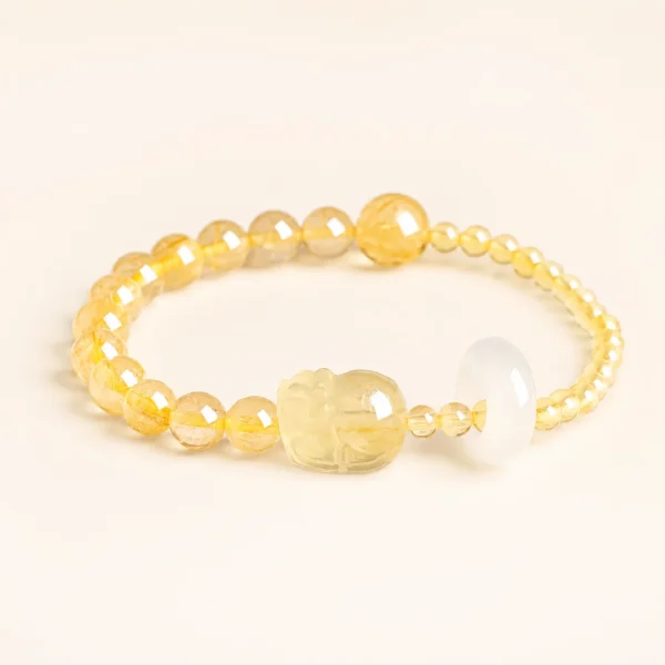 Gold Rutilated Quartz Pixiu Bracelet for Abundance & Drive