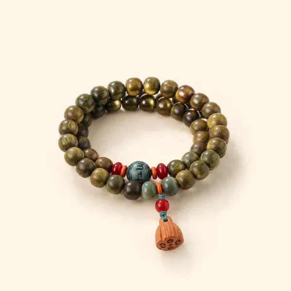 Natural Green Sandalwood Double-Wrap Bracelet for Calm & Cleansing
