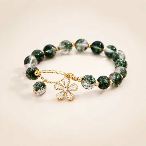 Green Phantom Quartz Sakura Bracelet for Abundance & Growth