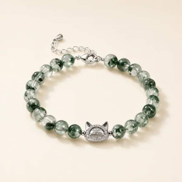 Green Phantom Quartz Cat Bracelet for Abundance & Growth