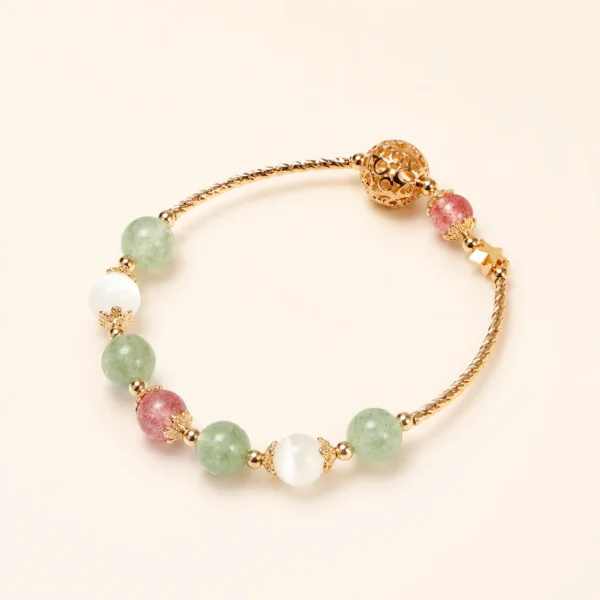 Green Strawberry Quartz & Cat's Eye Bracelet for Renewal & Growth