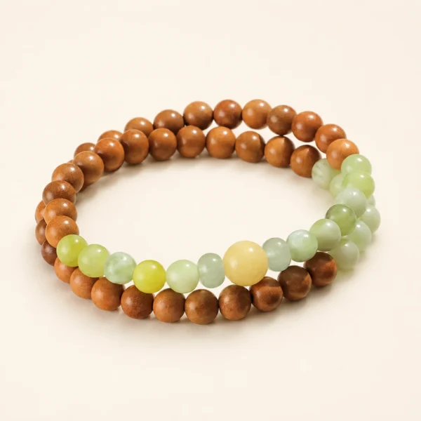 Classic Green Sandalwood Double-Wrap Bracelet for Calm & Cleansing