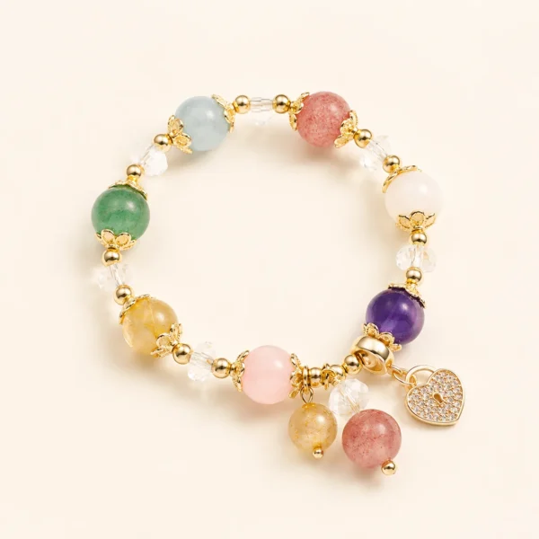 Green Strawberry Quartz Heart Bracelet for Renewal & Growth