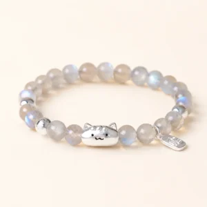 Moonstone Crystal Cat Bracelet for Intuition & Calm