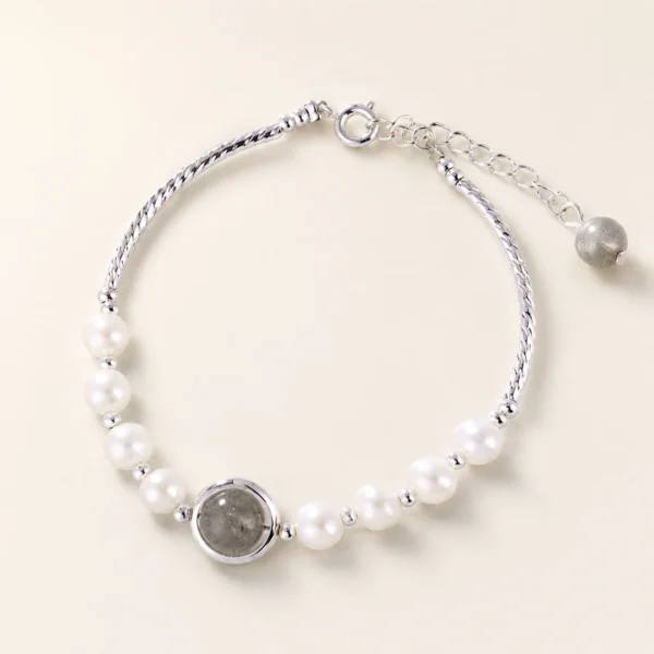 Artisan Moonstone Crystal & Pearl Bracelet for Intuition & Calm