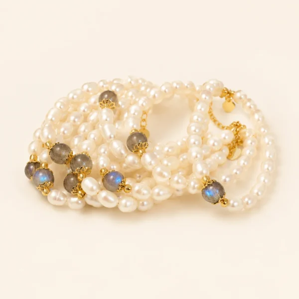 Classic Moonstone Crystal & Pearl Bracelet for Intuition & Calm