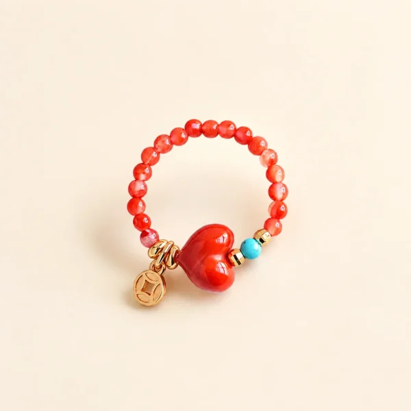 Nanhong Agate Heart Ring for Vitality & Grounding