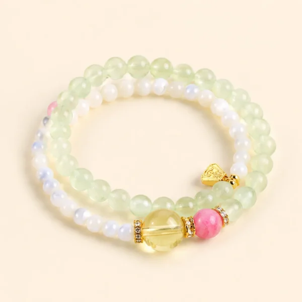 Handcrafted Prehnite Crystal Double-Wrap Bracelet for Calm & Peace