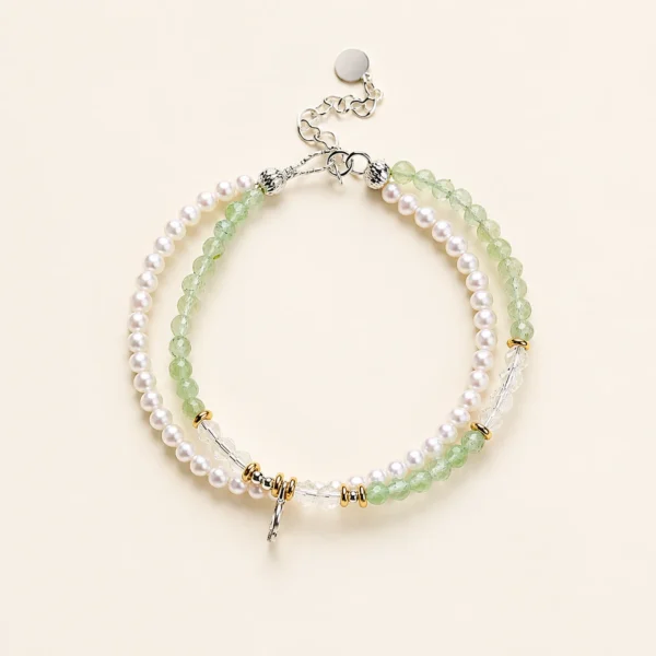 Classic Prehnite Crystal & Pearl Bracelet for Calm & Peace