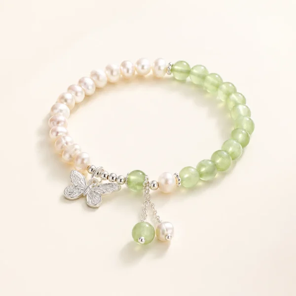 Prehnite Crystal & Pearl Bracelet for Calm & Peace