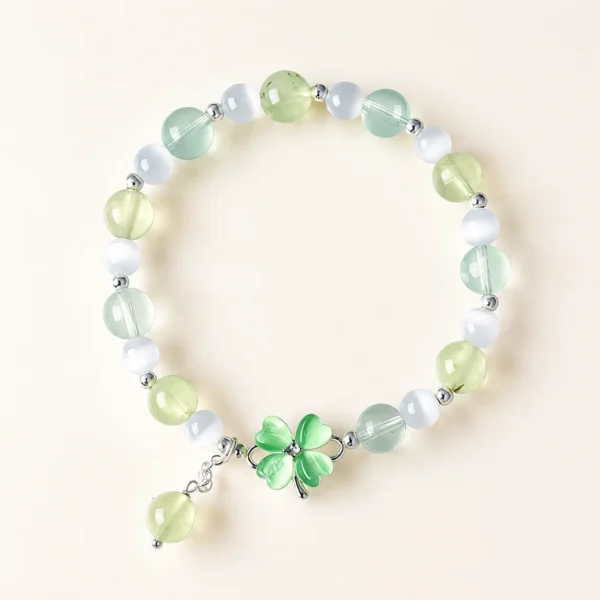 Prehnite Crystal Four-Leaf Clover Bracelet for Calm & Peace