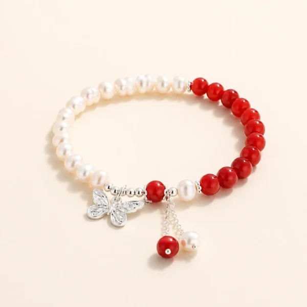 Red Agate & Pearl Bracelet for Protection & Vitality