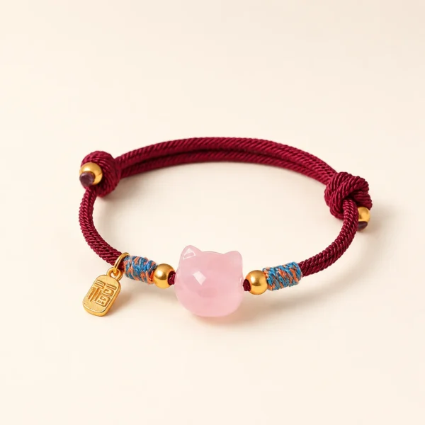 Classic Rose Quartz Cat Bracelet for Love & Calm