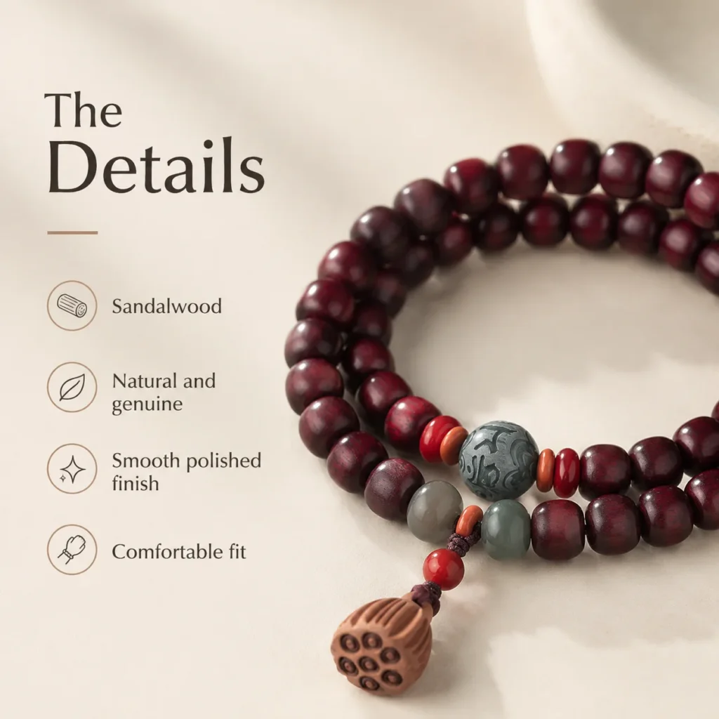 Classic Sandalwood Double-Wrap Bracelet for Calm & Grounding - Image 4