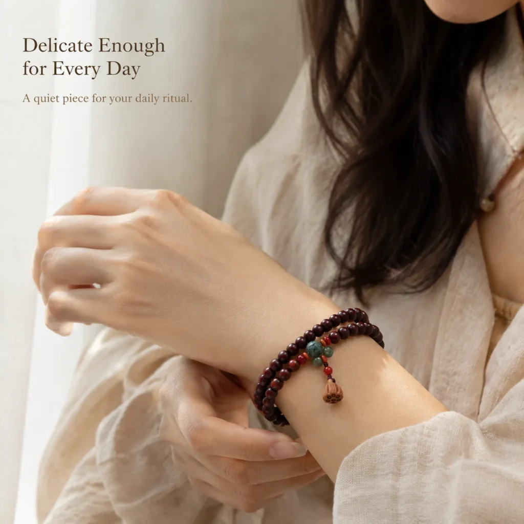 Classic Sandalwood Double-Wrap Bracelet for Calm & Grounding - Image 5
