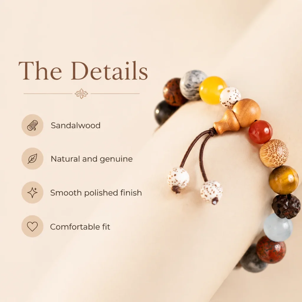 Sandalwood Multi-Stone Bracelet for Calm & Grounding - Image 4