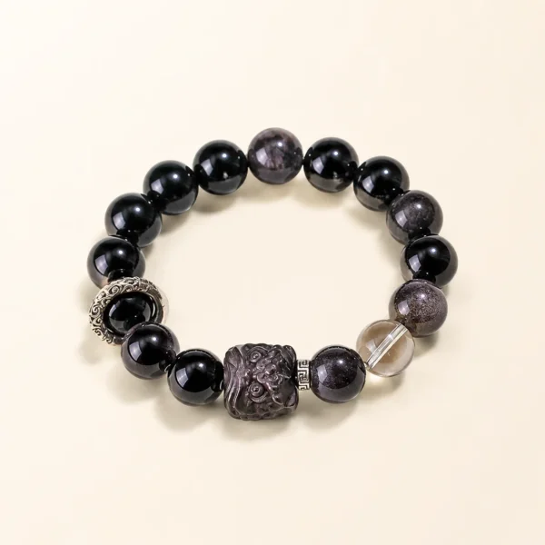 Silver Obsidian 12mm Bracelet for Protection & Calm